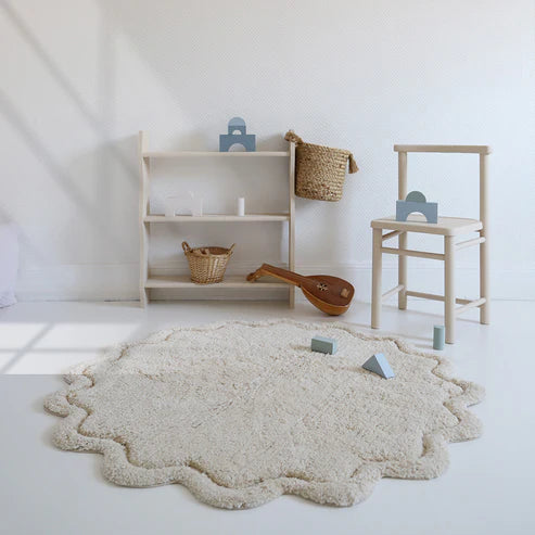 Sweet April Round Washable Cotton Kids' Rug – Ecru