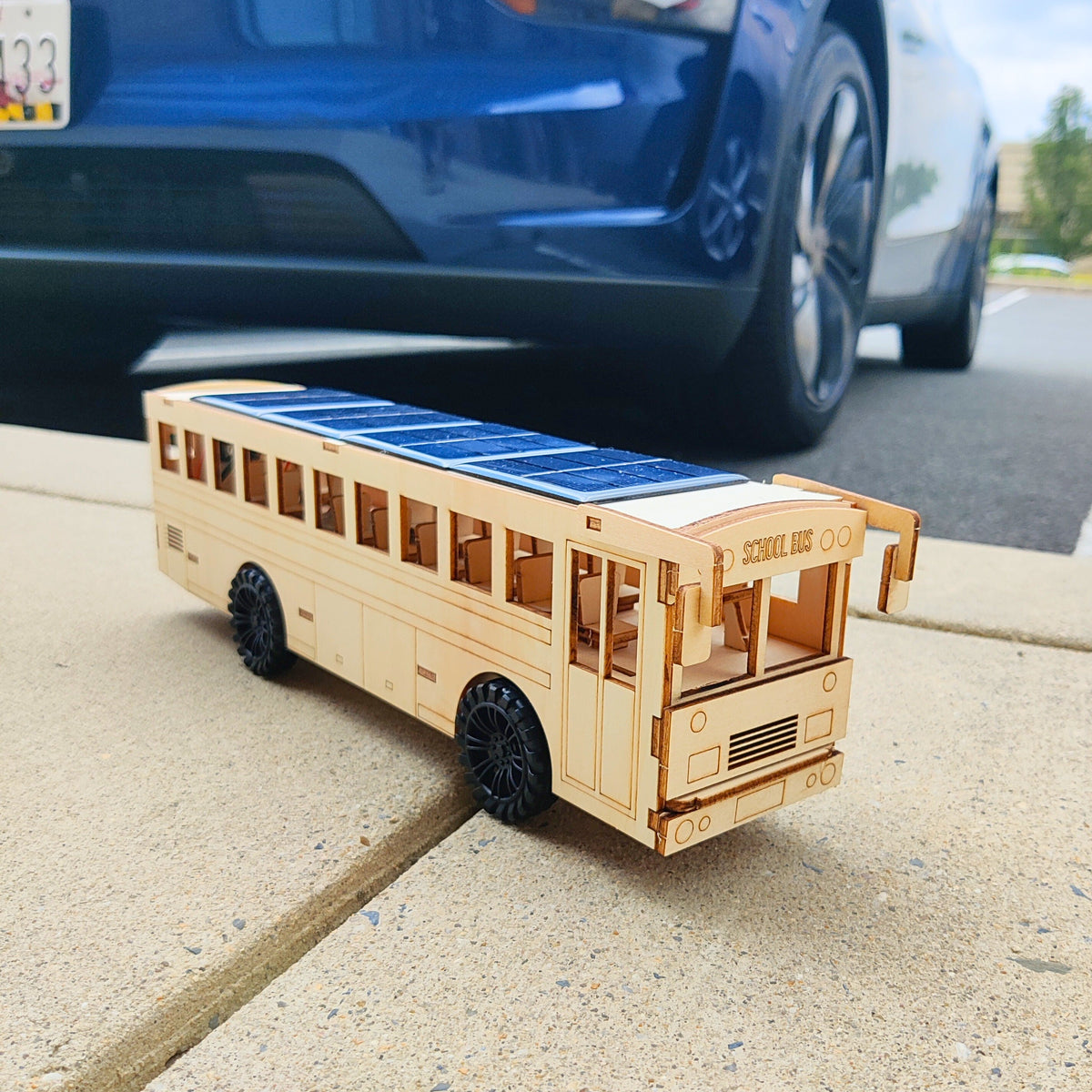 Kitsville Dual Power School Bus DIY Kit – Wooden STEM Building Kit for Kids