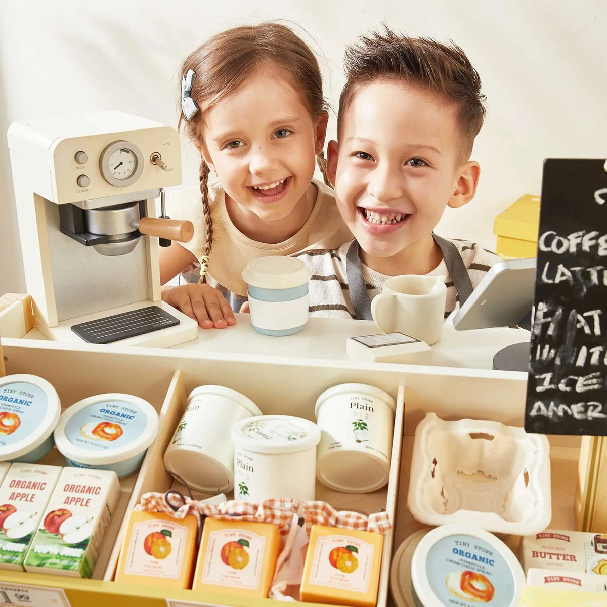 Tiny Land Wooden Grocery Store Playset – Kids' Pretend Play Market Stand