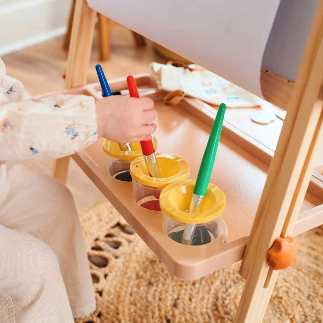 Tiny Land® Caramel Magnitales Art Easel & Paper Roll Set – Double-Sided Magnetic Easel with 3 Extra Paper Rolls, Ages 3–8