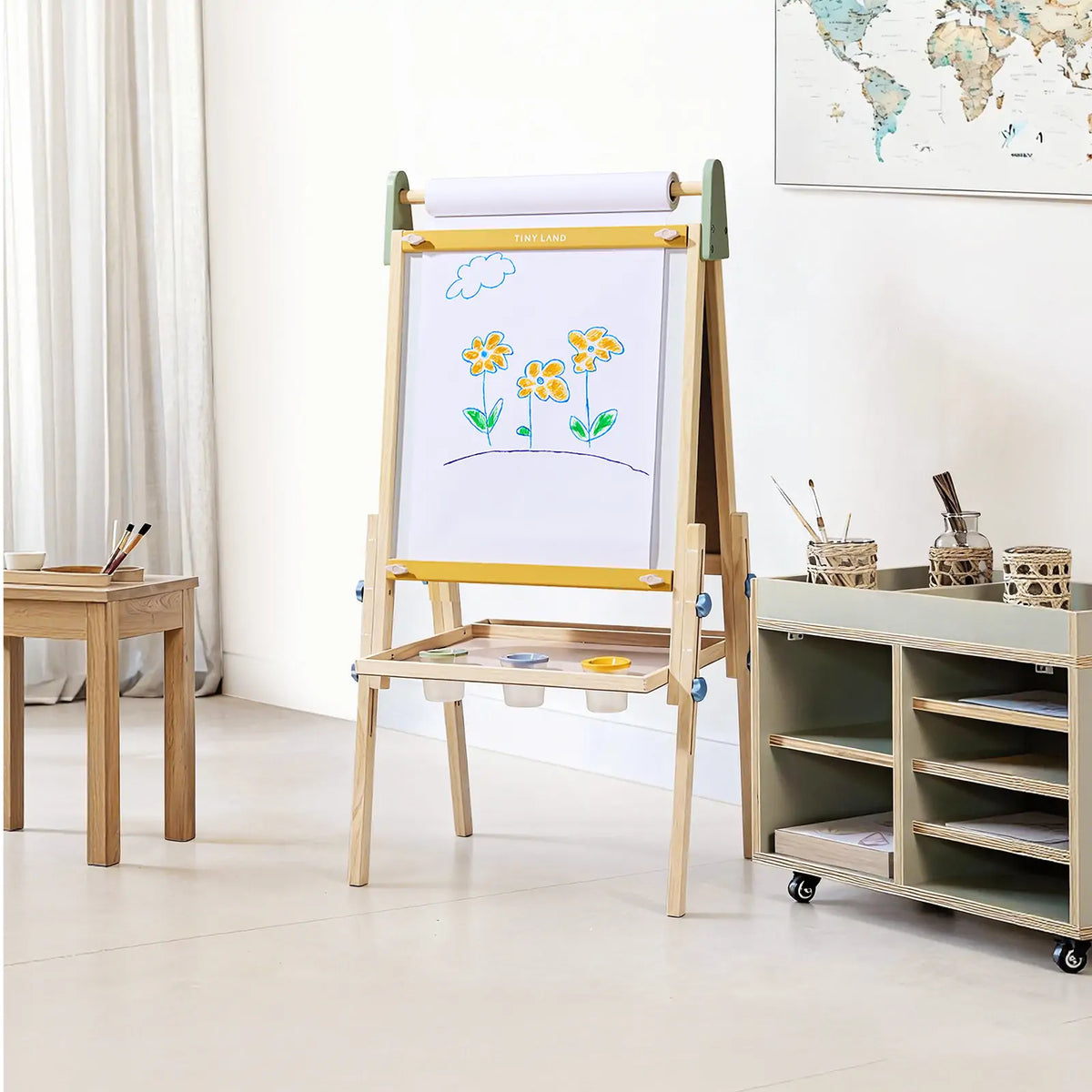 Tiny Land 3-in-1 Kids Art Easel – Chalkboard, Magnetic Whiteboard & Paper Roll