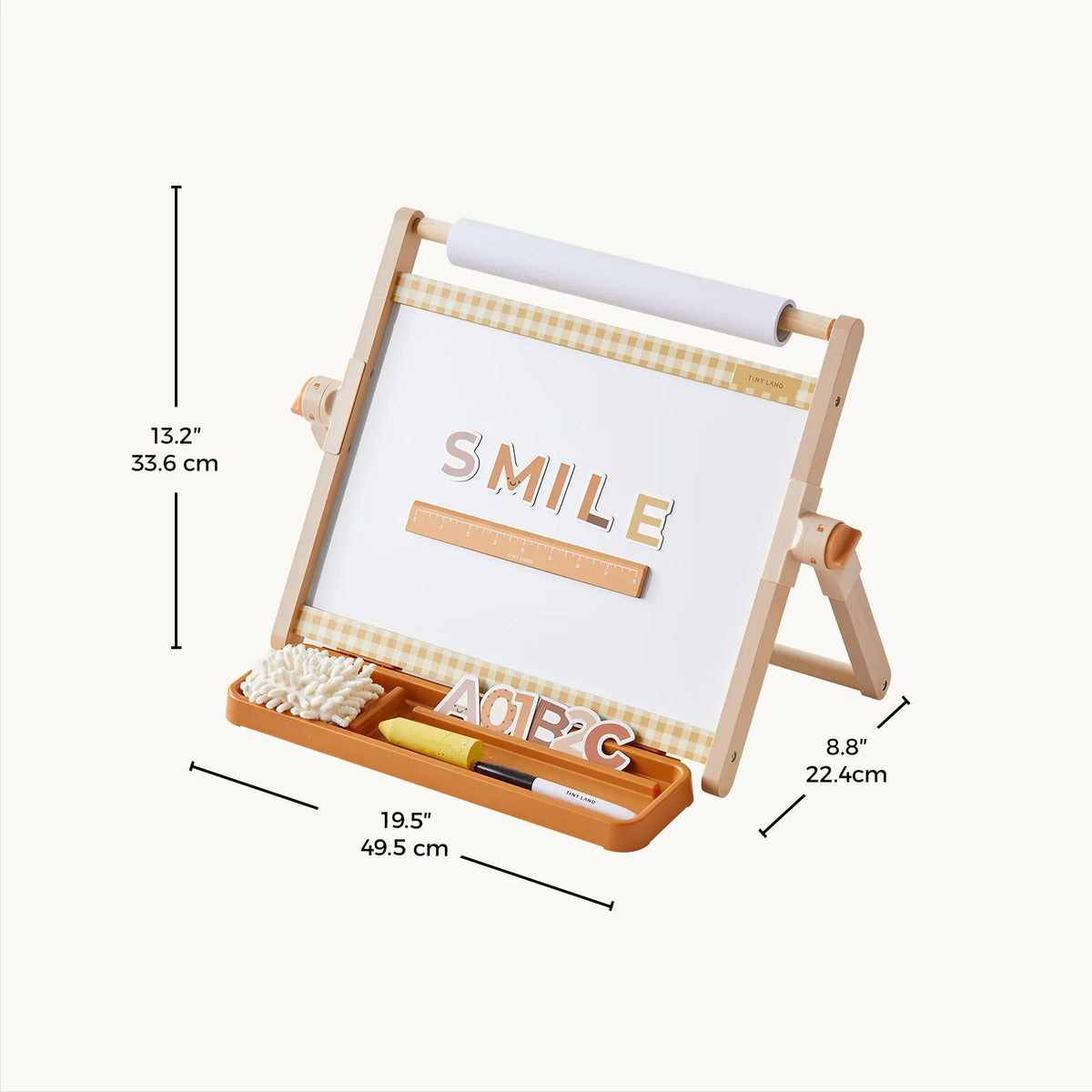 Tiny Land® Double-Sided Magnetic Tabletop Easel – Whiteboard, Chalkboard & Paper Roll with Letter Magnets, Ages 3+