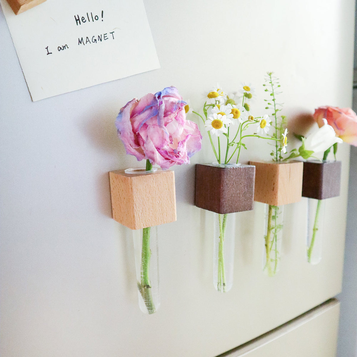 Kitsville Mini Vase Magnets – Beech & Walnut (Set of 2)