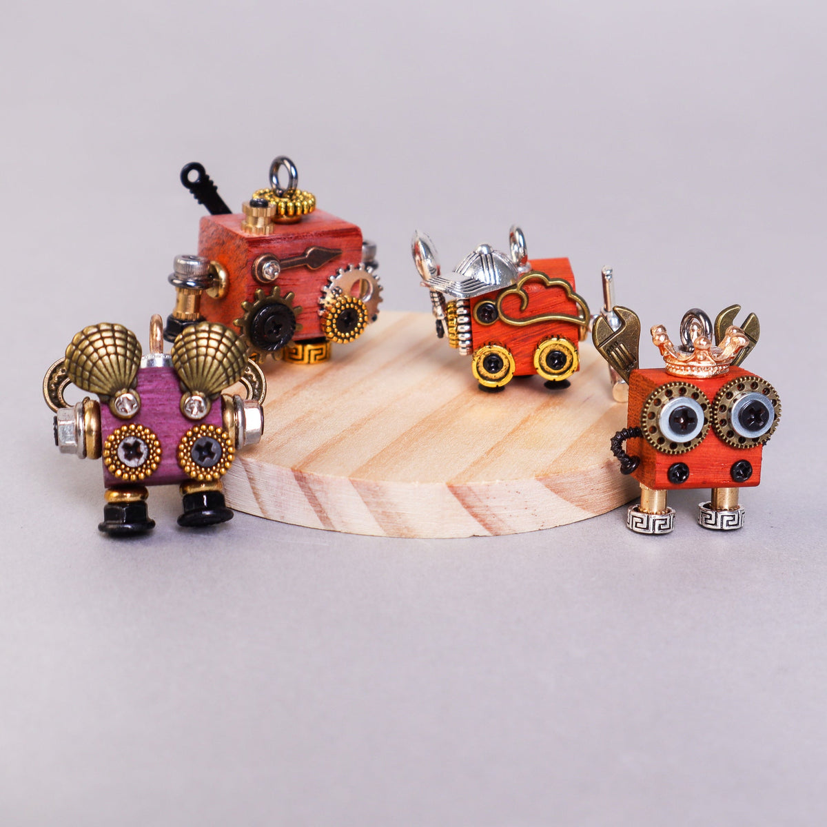Kitsville Handcrafted Wooden Bot – Necklace, Keychain or Mini Decor