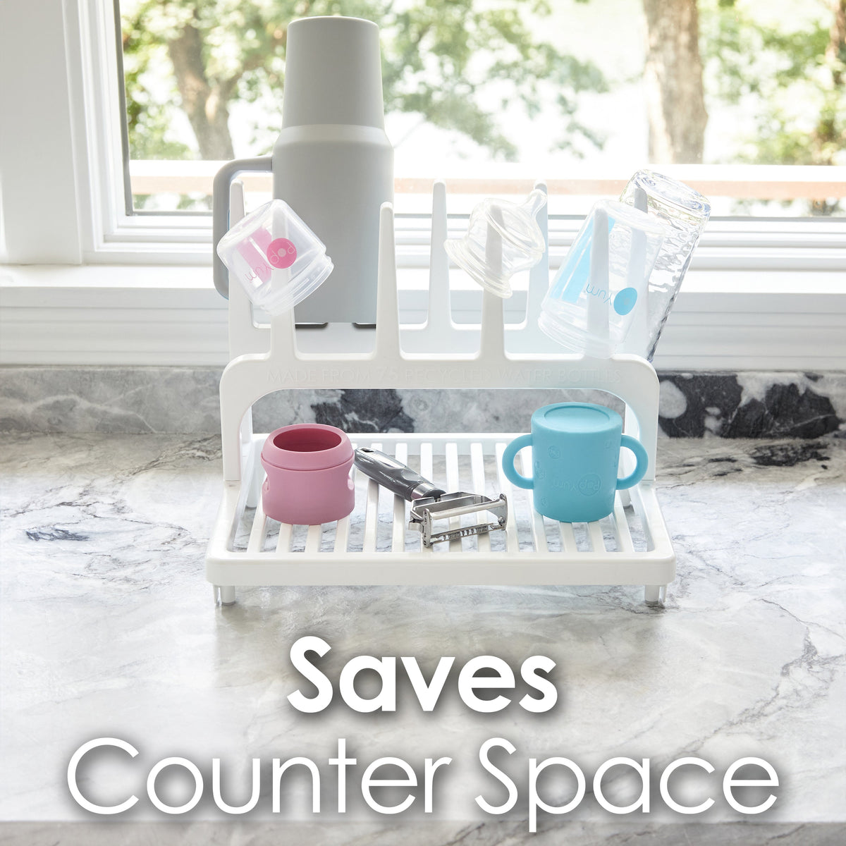 PopYum Space-Saving Baby Bottle Drying Rack – Glacier White, Made from Recycled Bottles