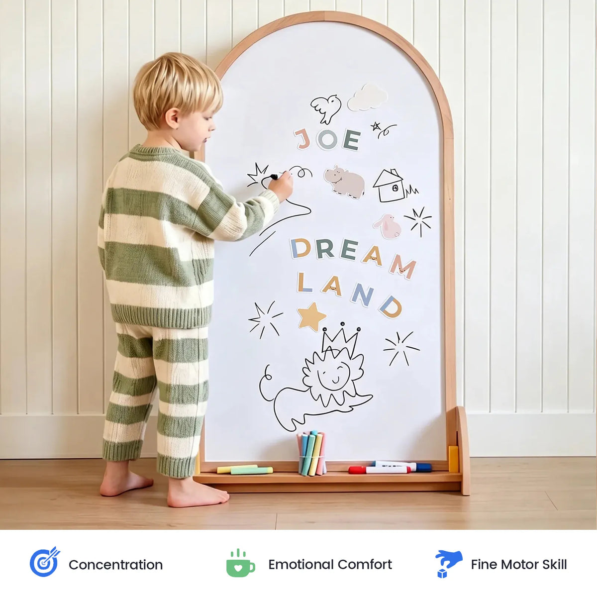 Tiny Land Double-Sided Arched Magnetic Chalkboard Easel – Beechwood Frame
