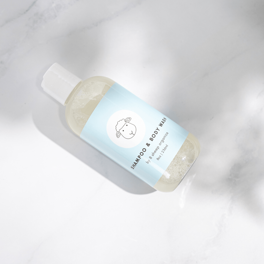 8 Sheep Organics Baby Shampoo & Body Wash - Gentle 2-in-1 Organic Care