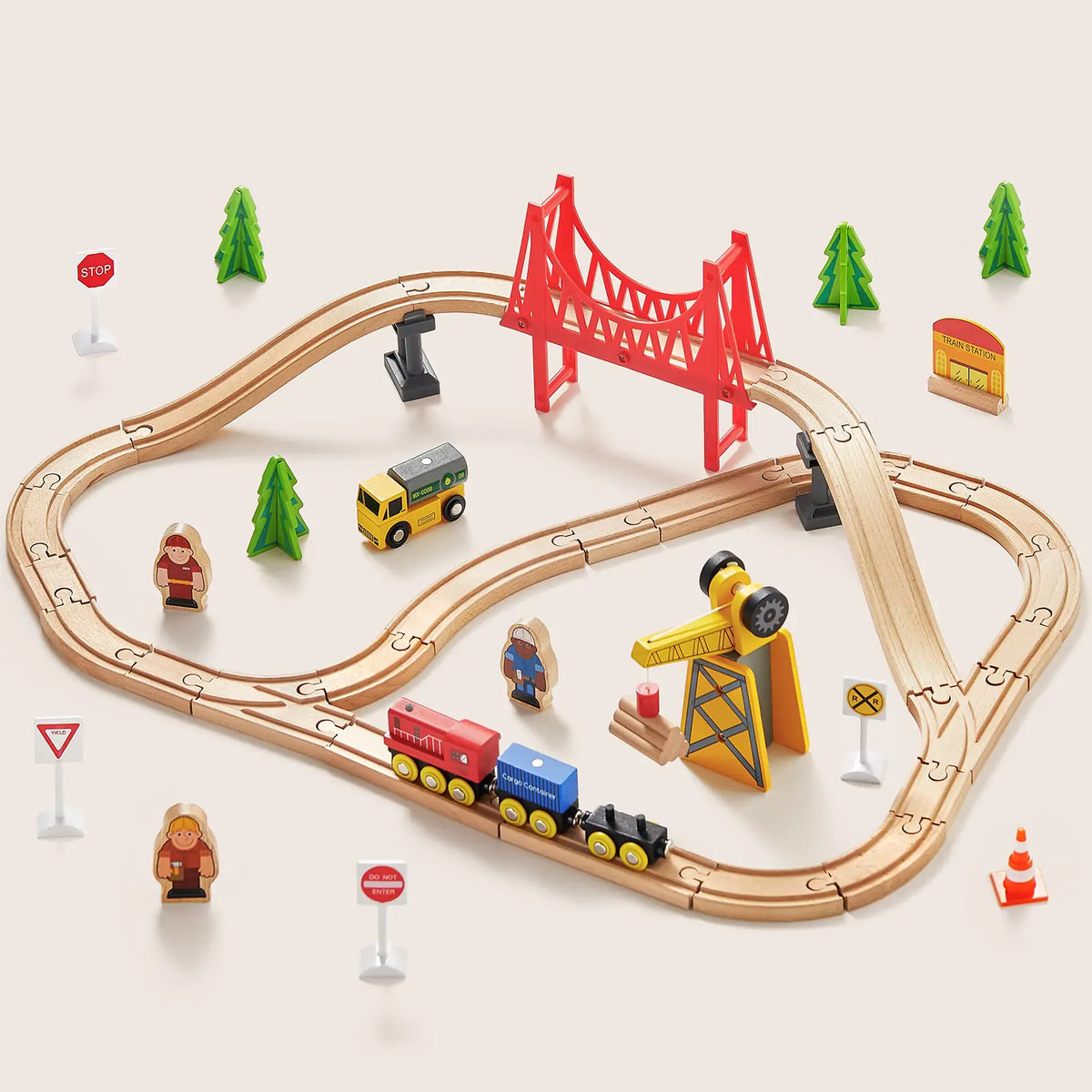 Tiny Land Wooden Train Set for Kids – 39, 55 or 110 Pieces