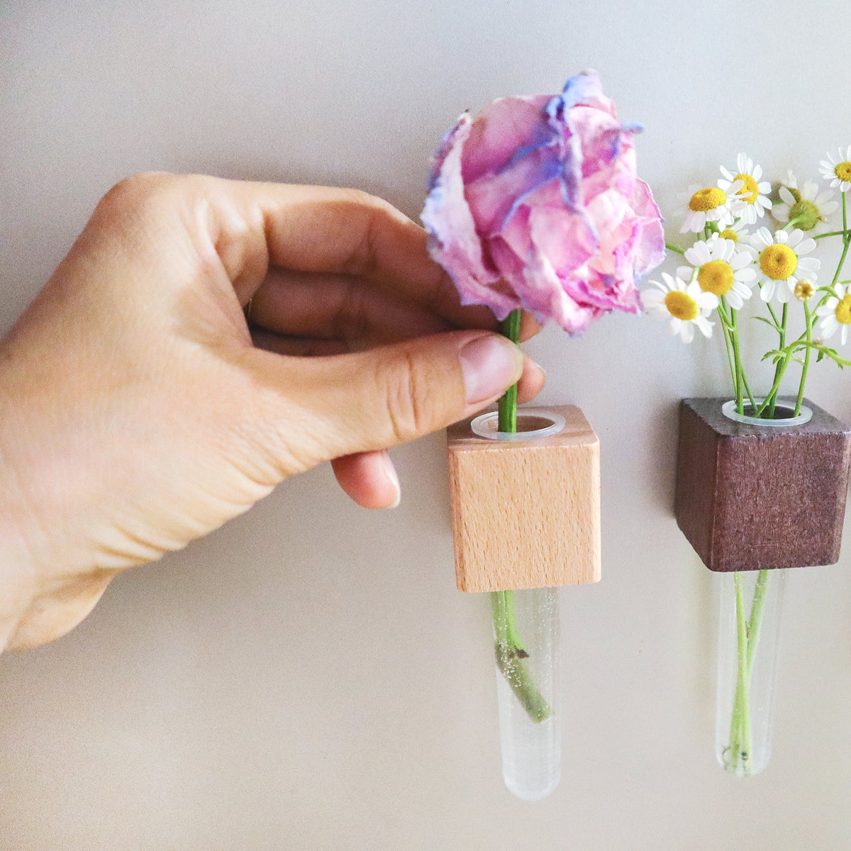 Kitsville Mini Vase Magnets – Beech & Walnut (Set of 2)