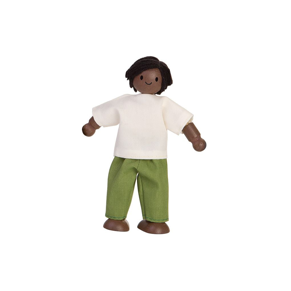 PlanToys Eco-Friendly Wooden Dad Dollhouse Figure - Dark Skin Tone