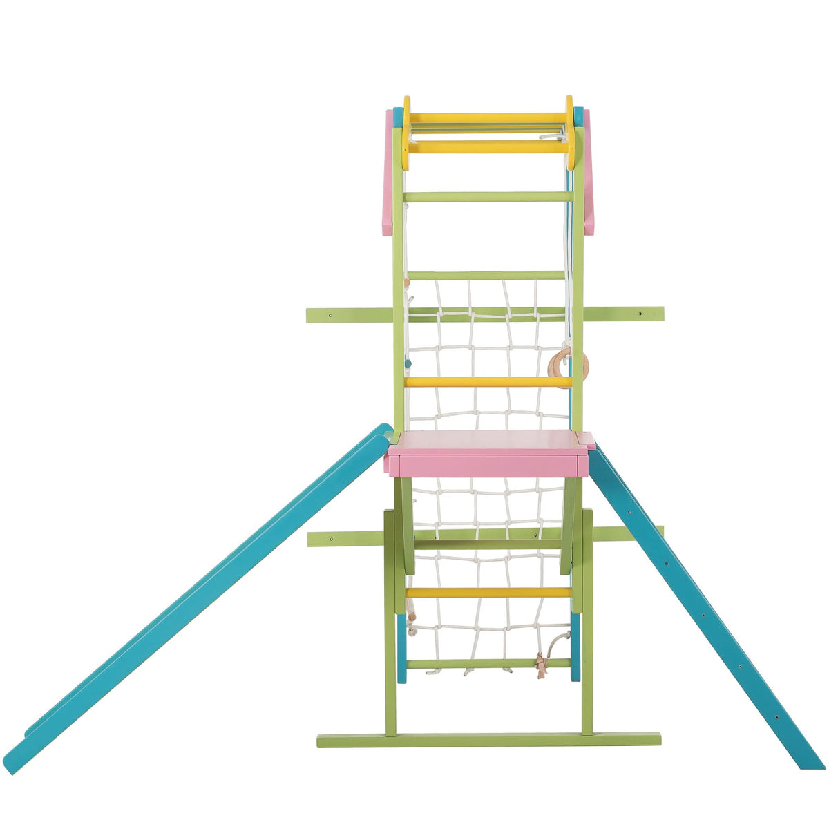 Avenlur Grove 8-in-1 Foldable Wall-Mounted Indoor Jungle Gym with Slide, Rope Net & Swing