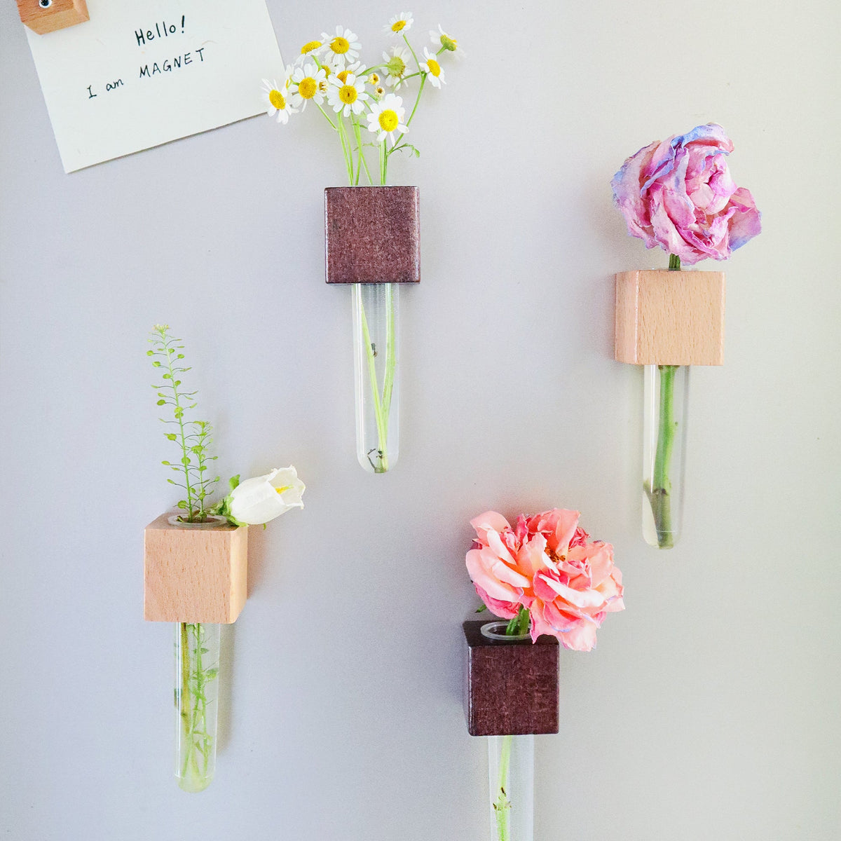 Kitsville Mini Vase Magnets – Beech & Walnut (Set of 2)