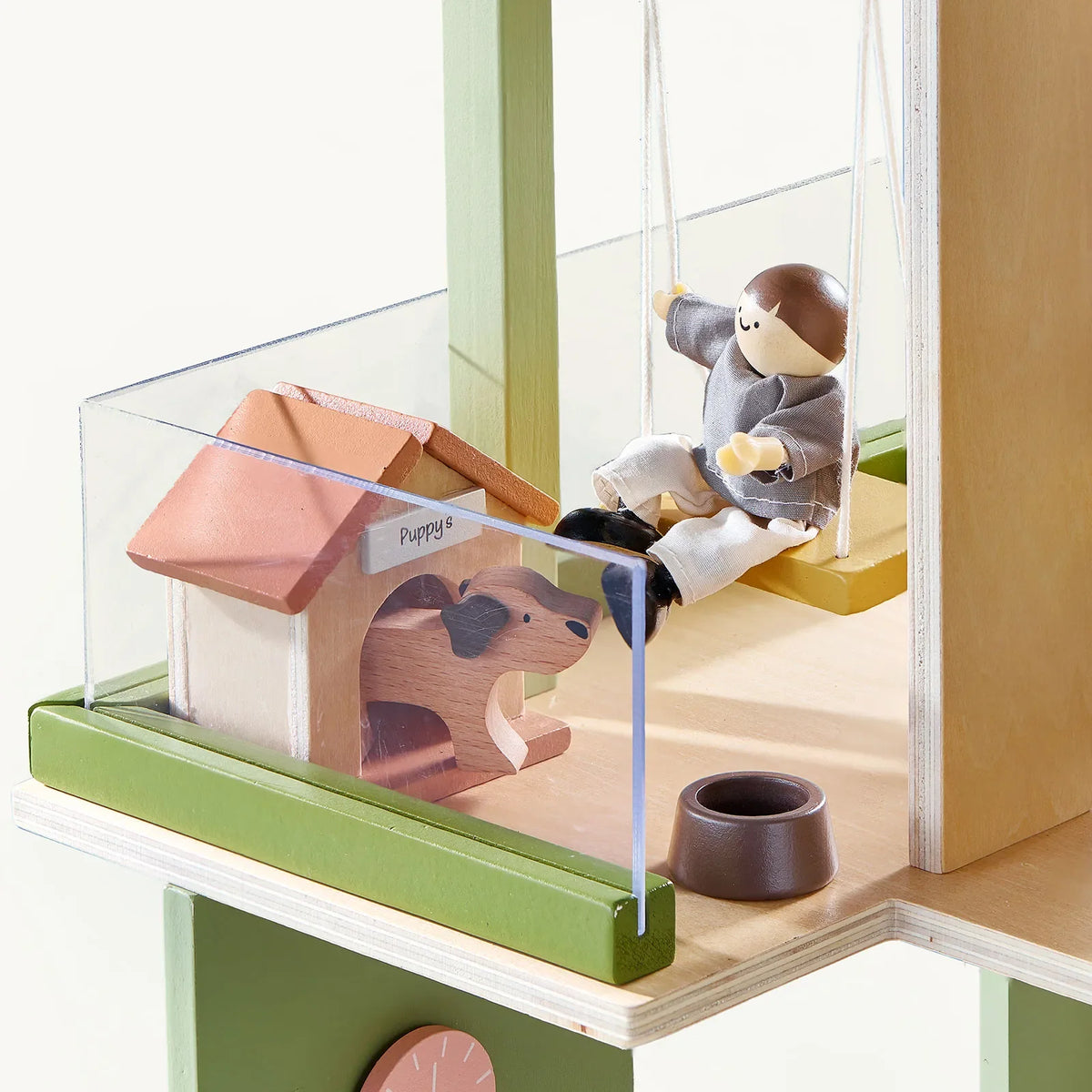 Tiny Land® Sweetwood Edge Wooden Dollhouse with Furniture – 3-Story 1:12 Scale Dollhouse, Green or Pink, Ages 3+