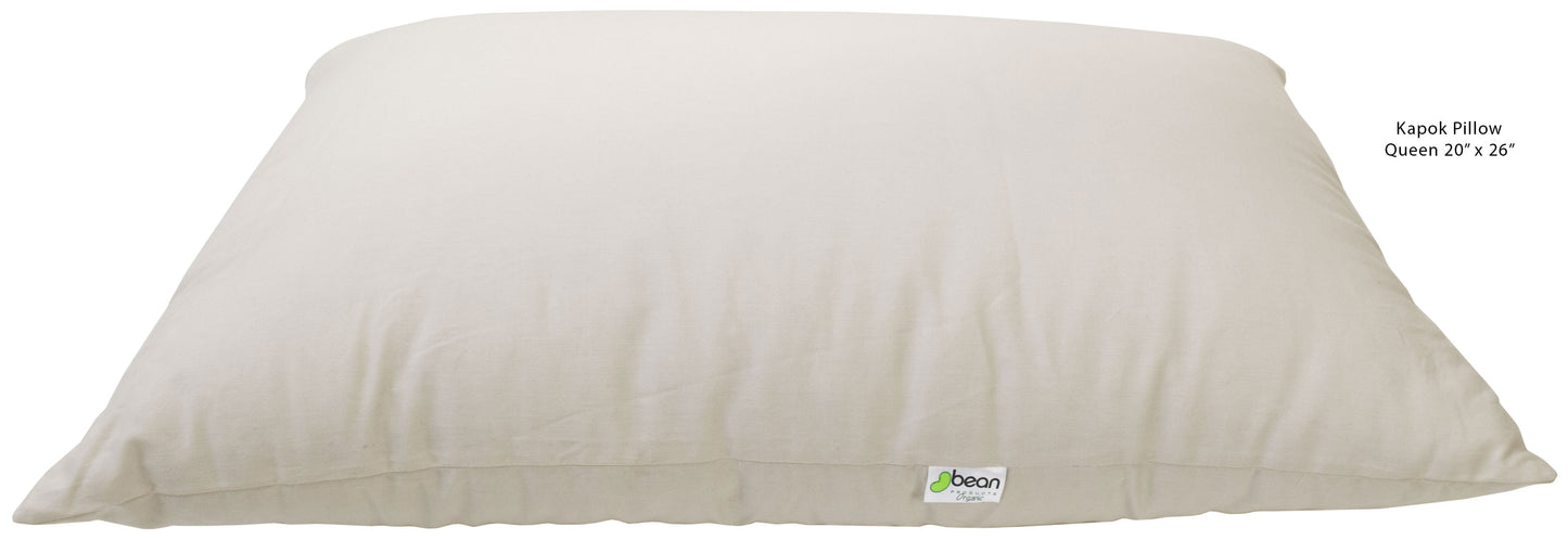 Organic Kapok Sleep Bed Pillows with 100% Organic Cotton Fabric - Plant Based Vegan