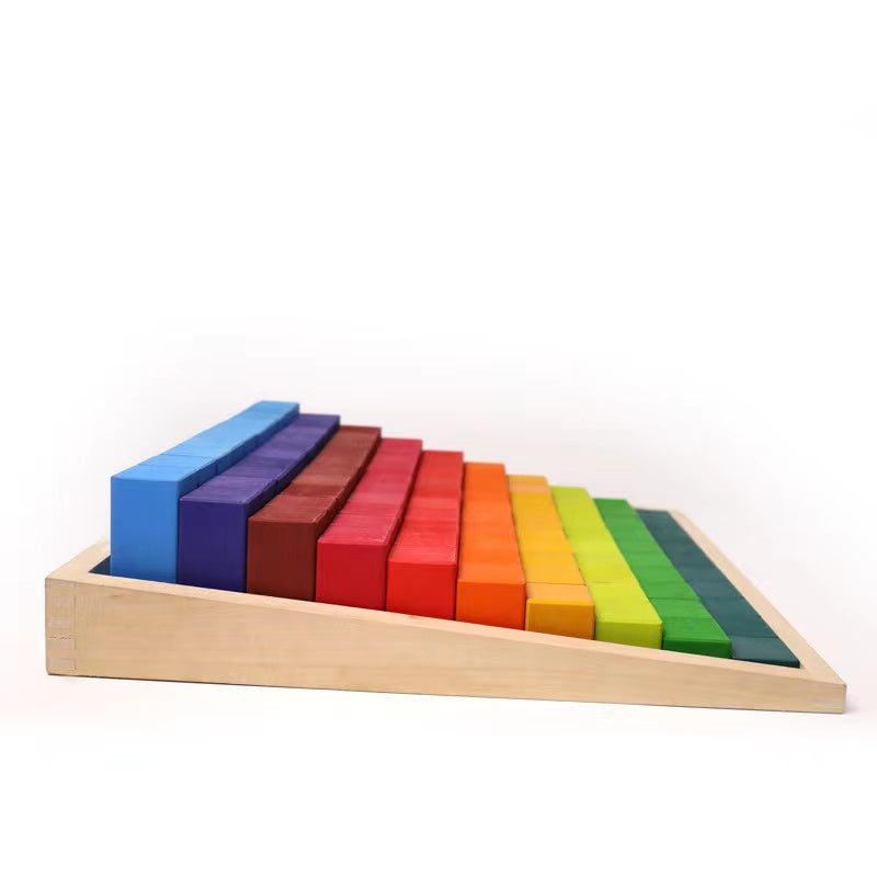 100 Pcs STAINED Large Stepped Counting Wooden Stacking Building Blocks