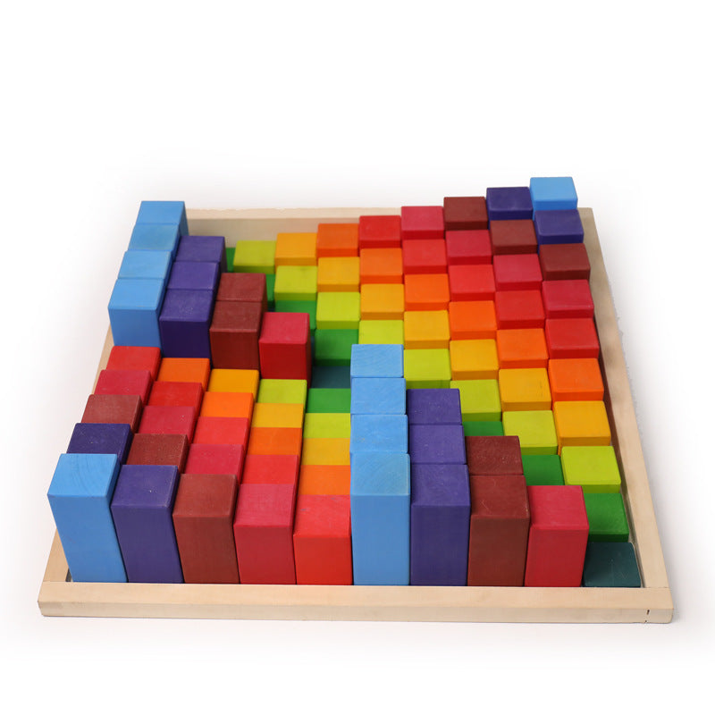 100 Pcs STAINED Large Stepped Counting Wooden Stacking Building Blocks