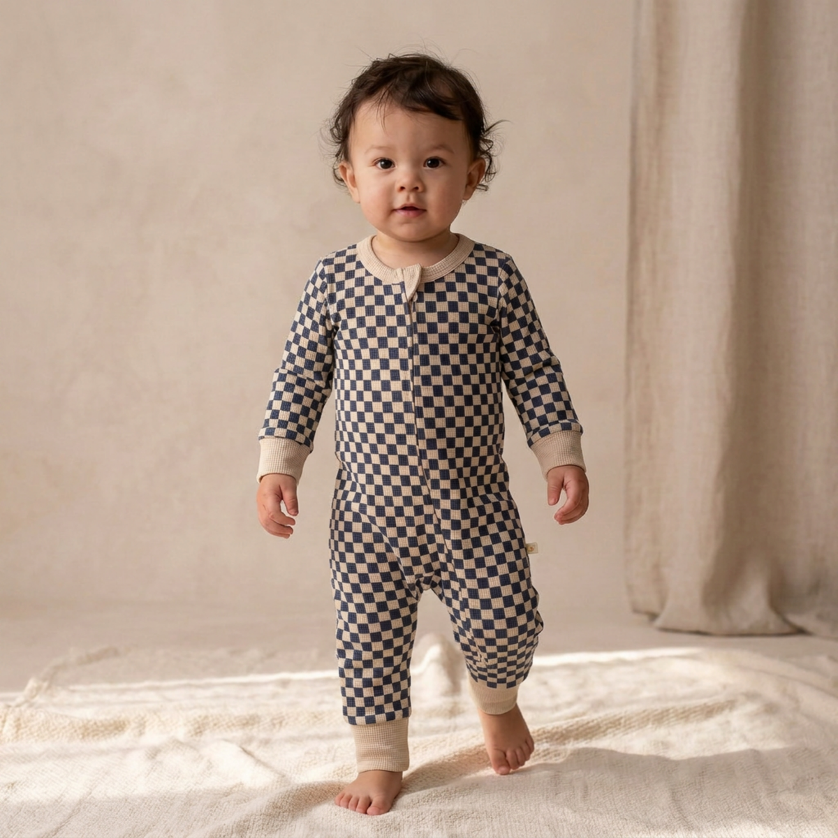 Organic Cotton 2-Way Zip Romper with Convertible Footies & Mittens for Babies – Midnight Check