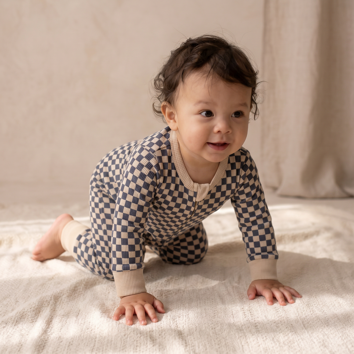 Organic Cotton 2-Way Zip Romper with Convertible Footies & Mittens for Babies – Midnight Check