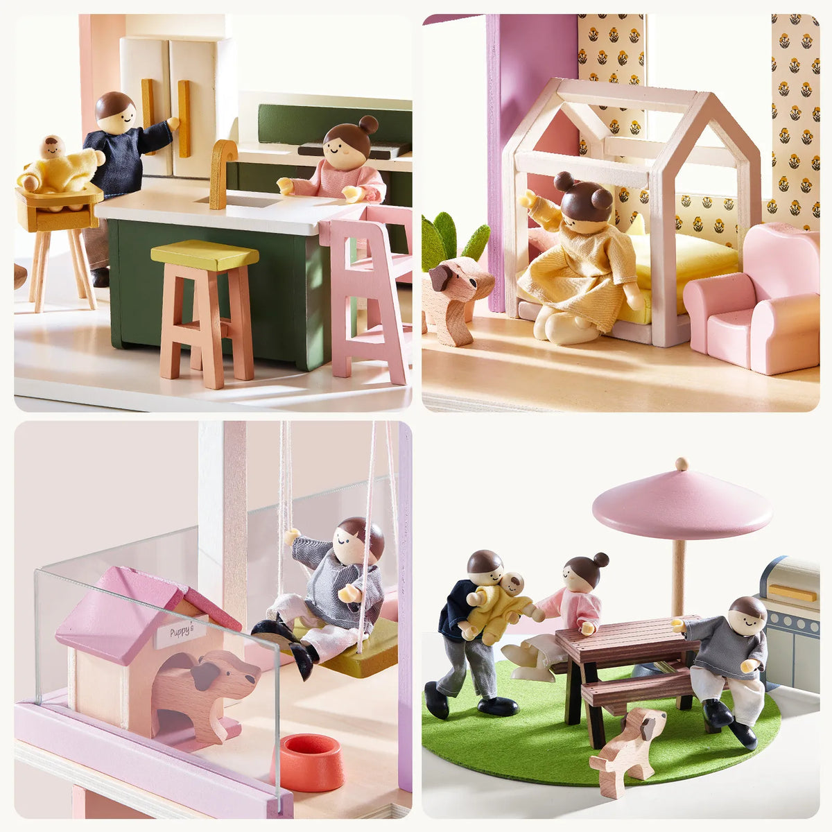 Tiny Land® Sweetwood Edge Wooden Dollhouse with Furniture – 3-Story 1:12 Scale Dollhouse, Green or Pink, Ages 3+