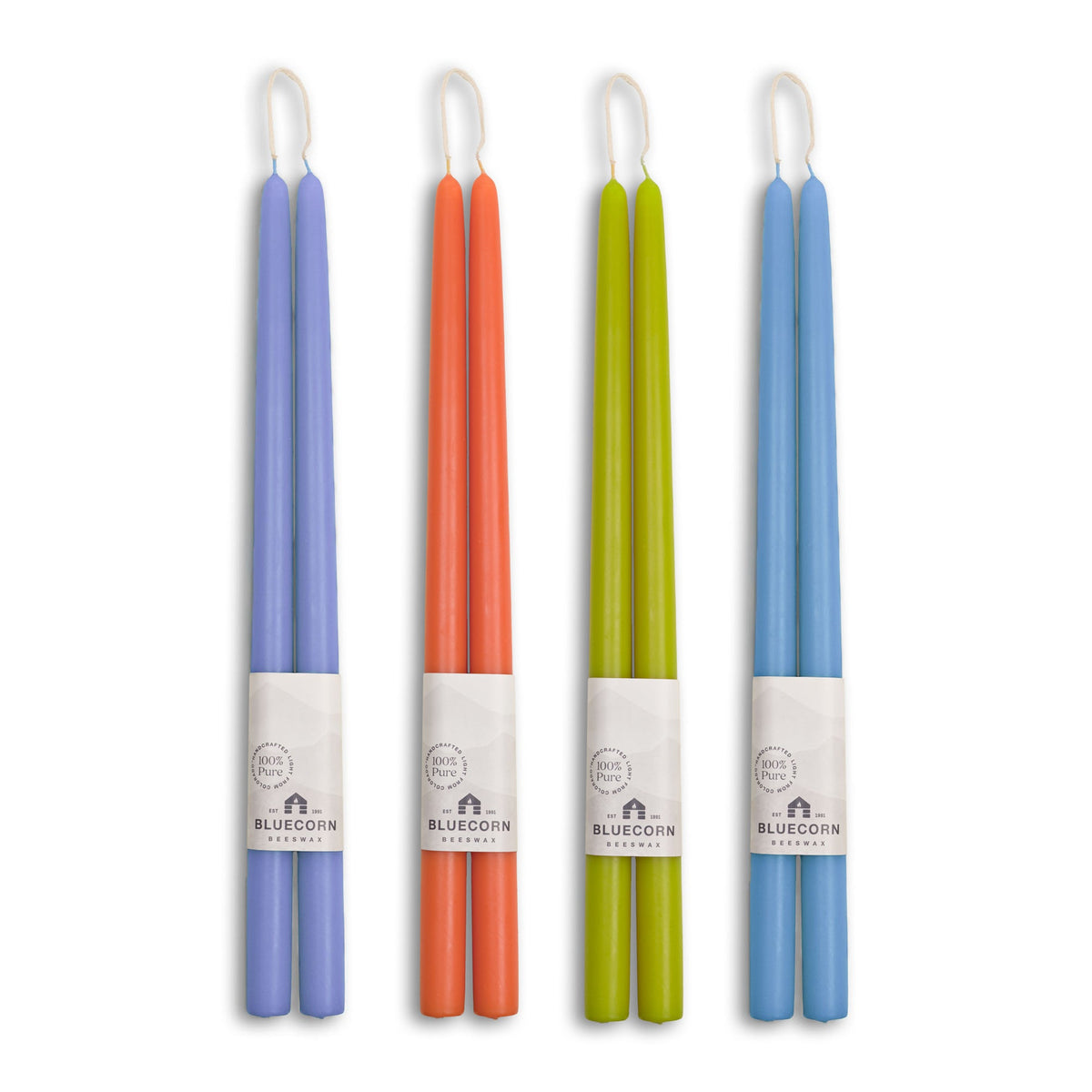 Bluecorn Summer Beeswax Taper Candle Bundle – Apricot, Pistachio, Lilac & Sky Blue
