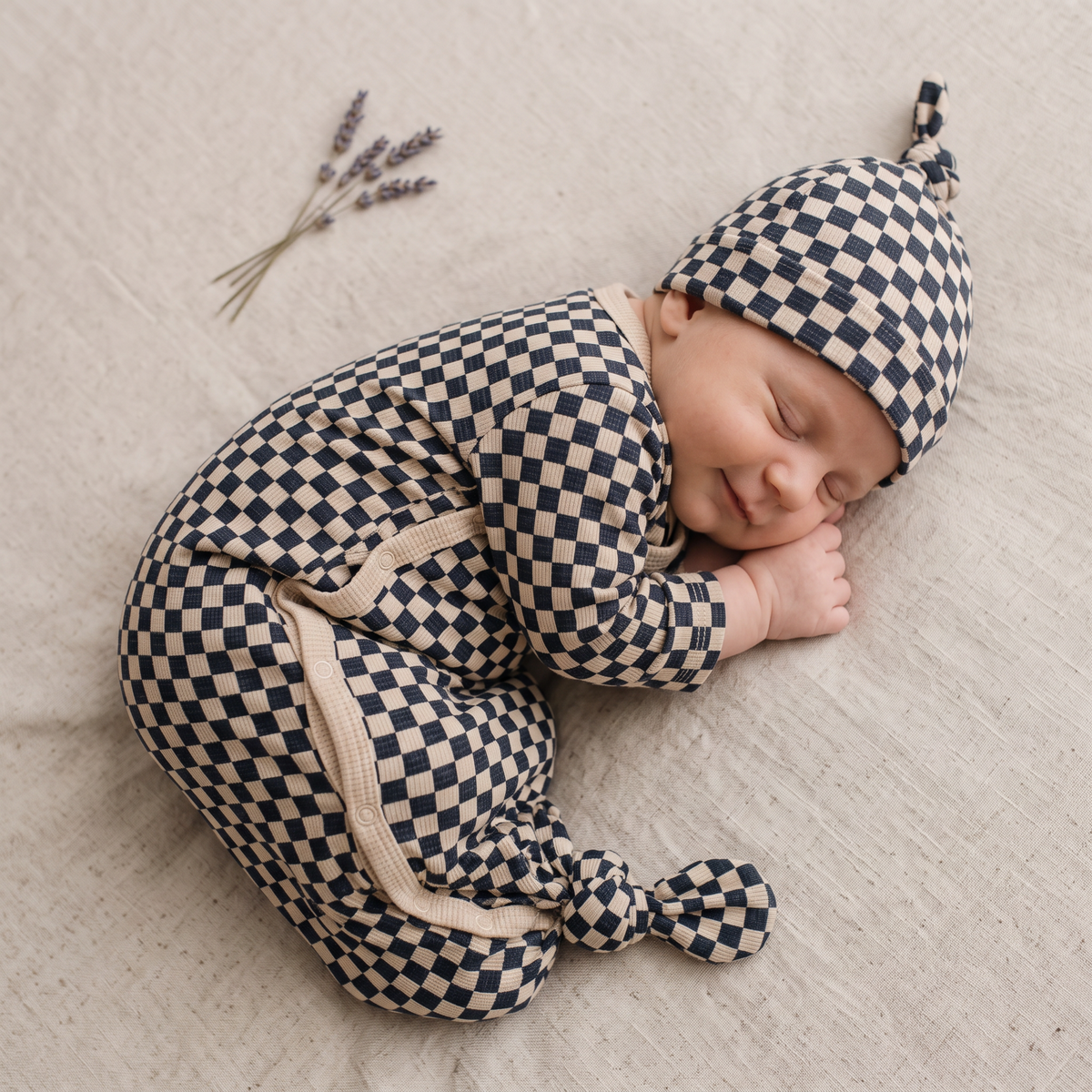 Organic Cotton Knotted Baby Gown – Midnight Check