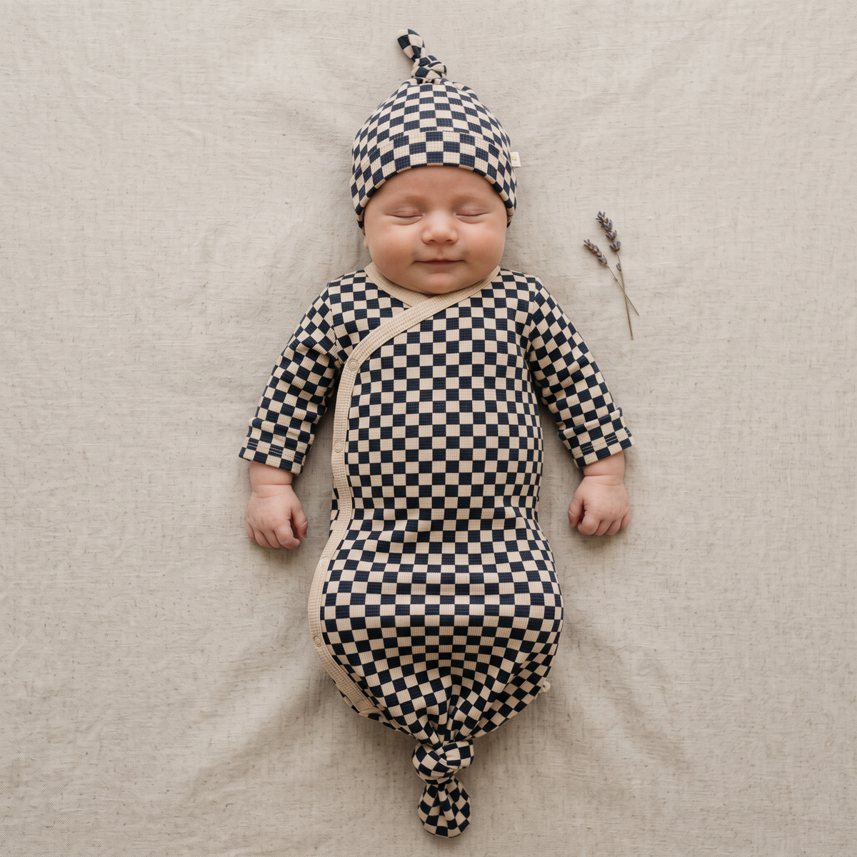 Organic Cotton Knotted Baby Gown – Midnight Check