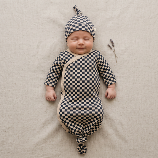 Organic Cotton Knotted Baby Gown – Midnight Check