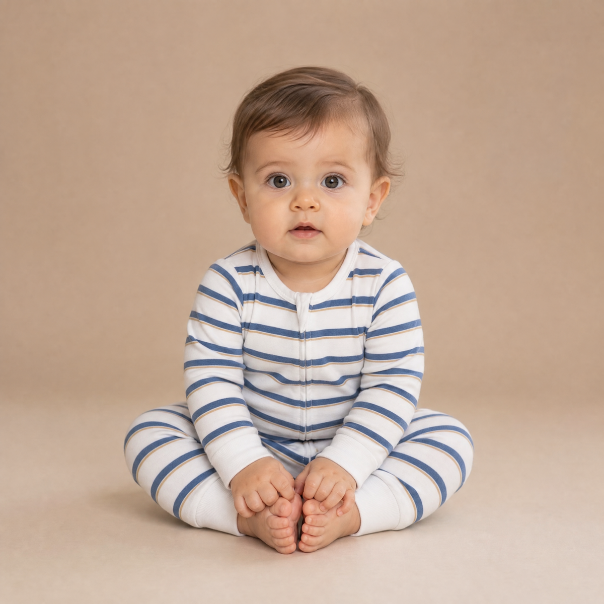 Organic Cotton 2-Way Zip Romper with Convertible Footies & Mittens for Babies – Navy Stripe