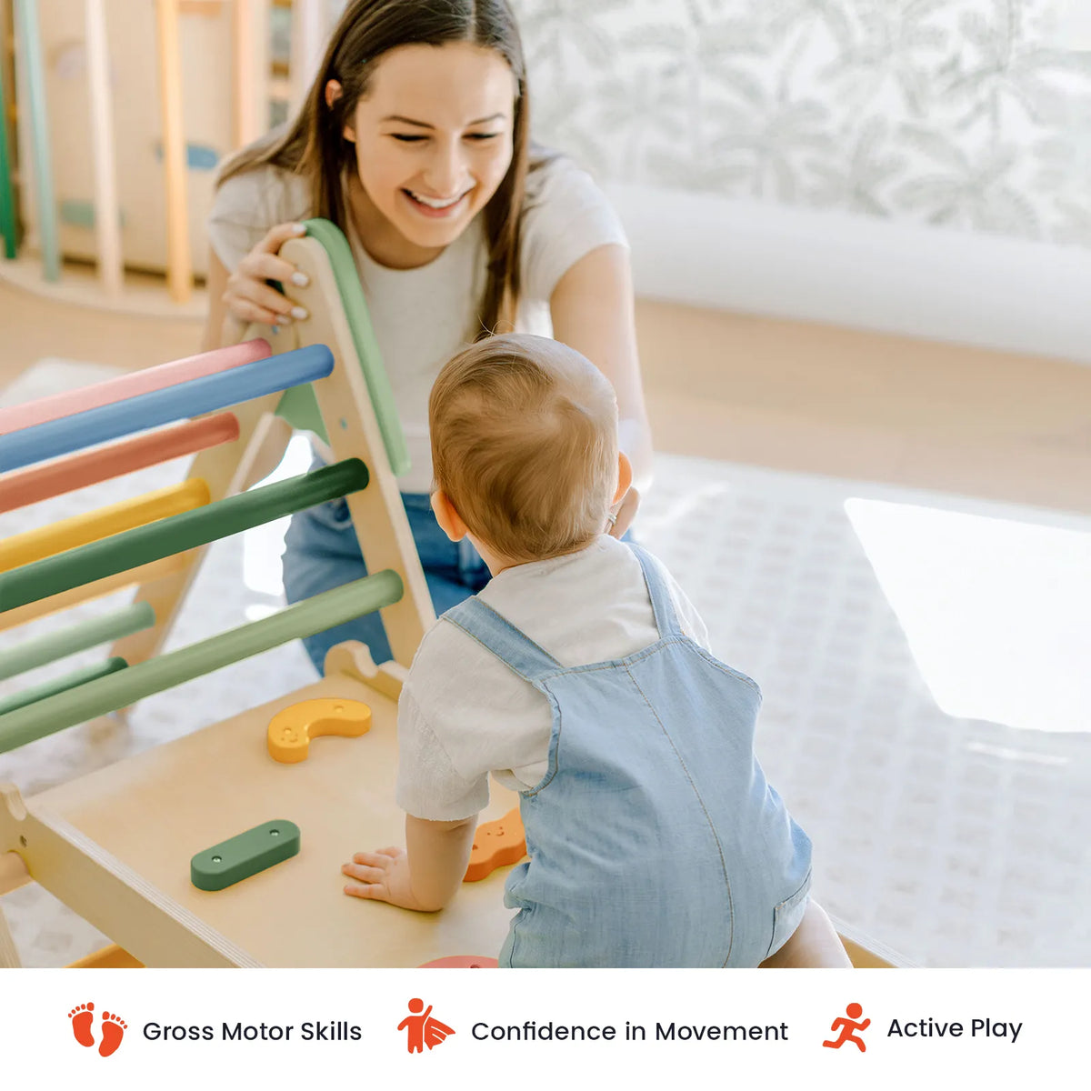 Tiny Land 7-in-1 Morandi Pikler Triangle Set – Foldable Wooden Montessori Climber