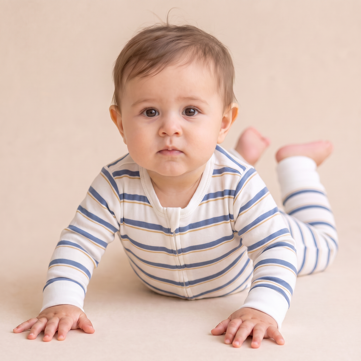 Organic Cotton 2-Way Zip Romper with Convertible Footies & Mittens for Babies – Navy Stripe
