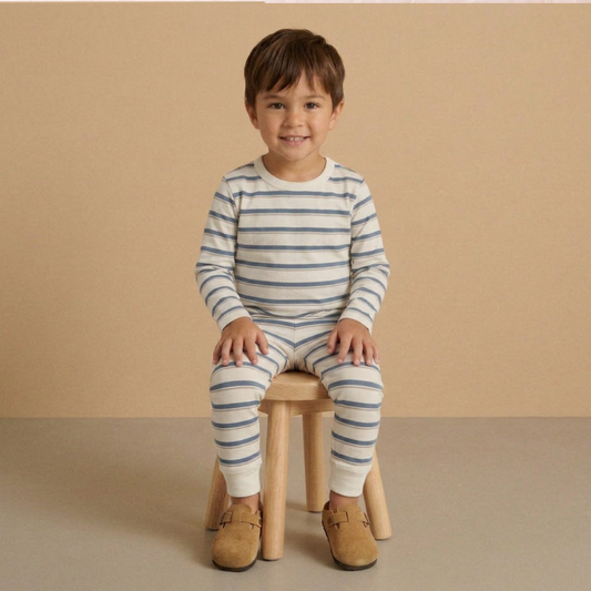 Organic Tee & Pants Set for Babies & Toddlers – Navy Stripe