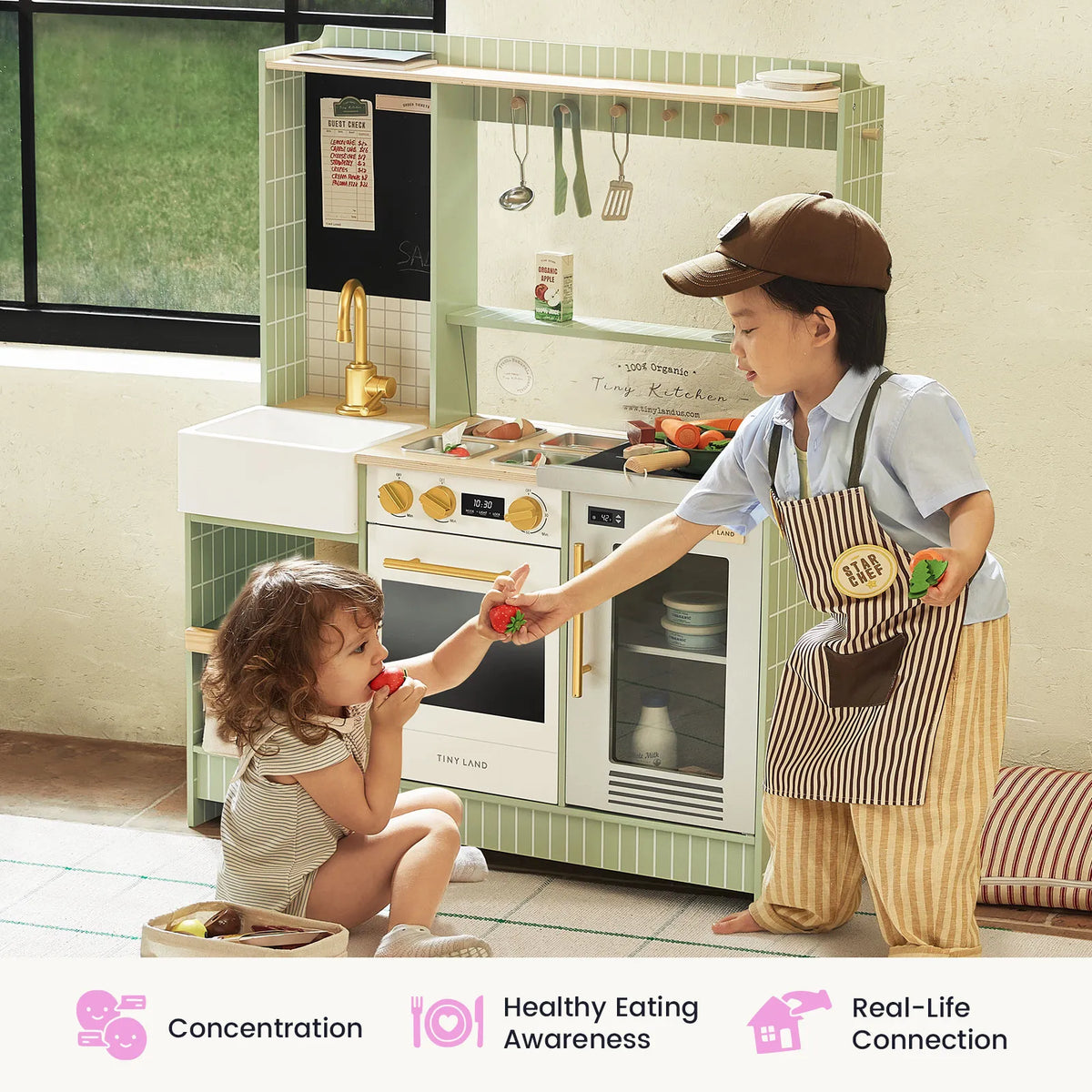 Tiny Land BistroSwitch Play Kitchen – 2-in-1 Kitchen & Bistro Pretend Play Set