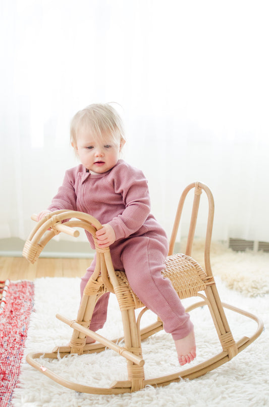 natural rattan  toddler sustainable rocker horse ride on toy