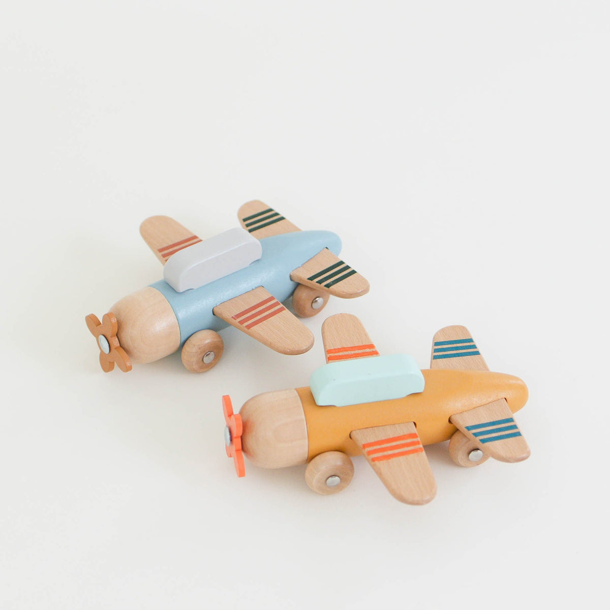 SpiritnSprout Wooden Toy Airplane with Spinning Propeller – Blue, Gold or 2-Pack, Ages 3+