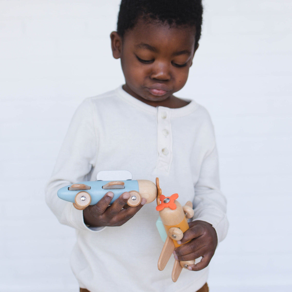 SpiritnSprout Wooden Toy Airplane with Spinning Propeller – Blue, Gold or 2-Pack, Ages 3+