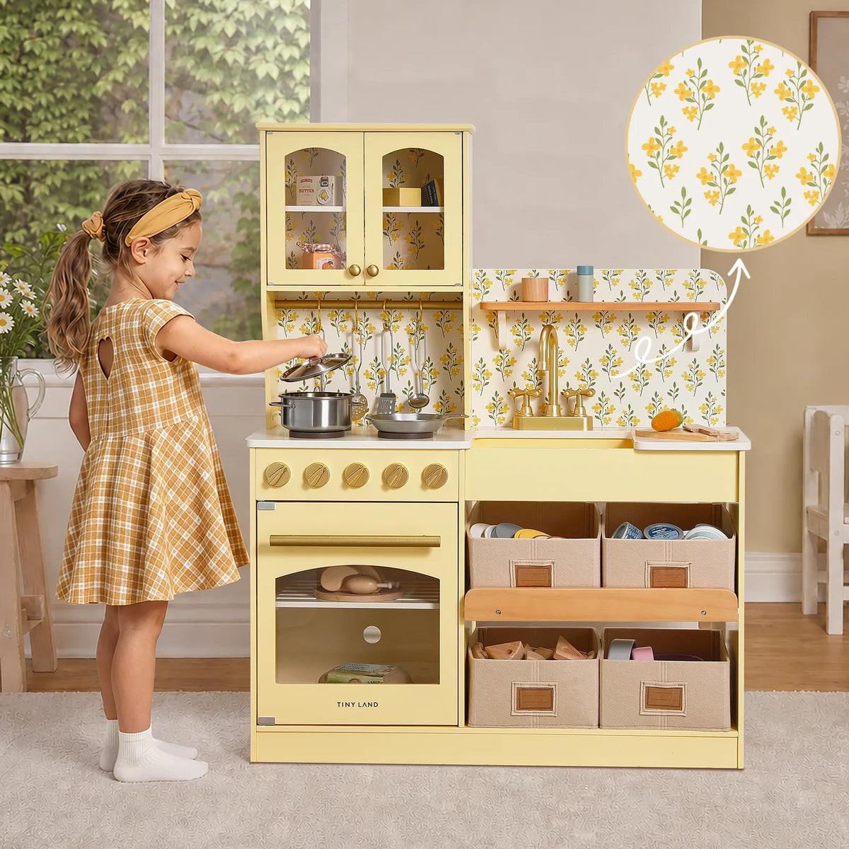 Tiny Land Wooden Play Kitchen with Storage – Cottage-Style Toddler Kitchen