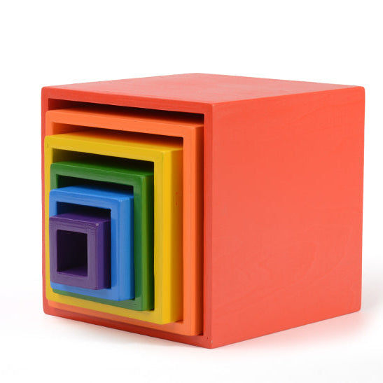 Green Elephant 6-Piece Rainbow Wooden Nesting Boxes – Stacking & Sorting Toy