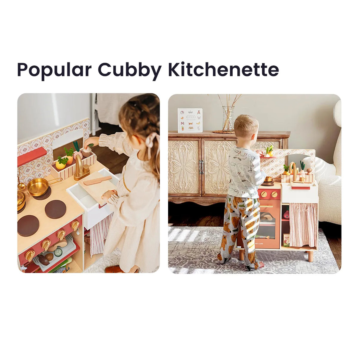 Tiny Land Honey Kitchenette Play Kitchen – Toddler Pretend Cooking Set