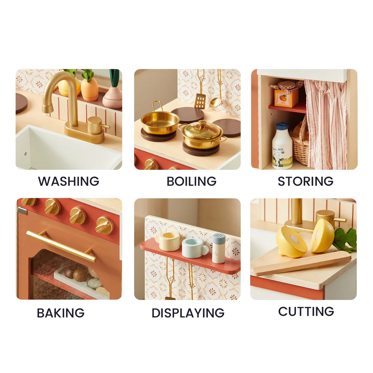 Tiny Land Honey Kitchenette Play Kitchen – Toddler Pretend Cooking Set