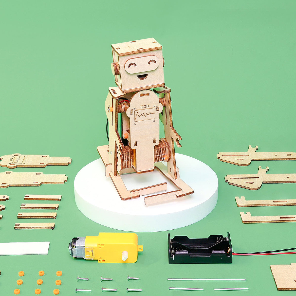 Kitsville WalkieBot Walking Robot DIY Kit – Wooden STEM Building Kit for Kids