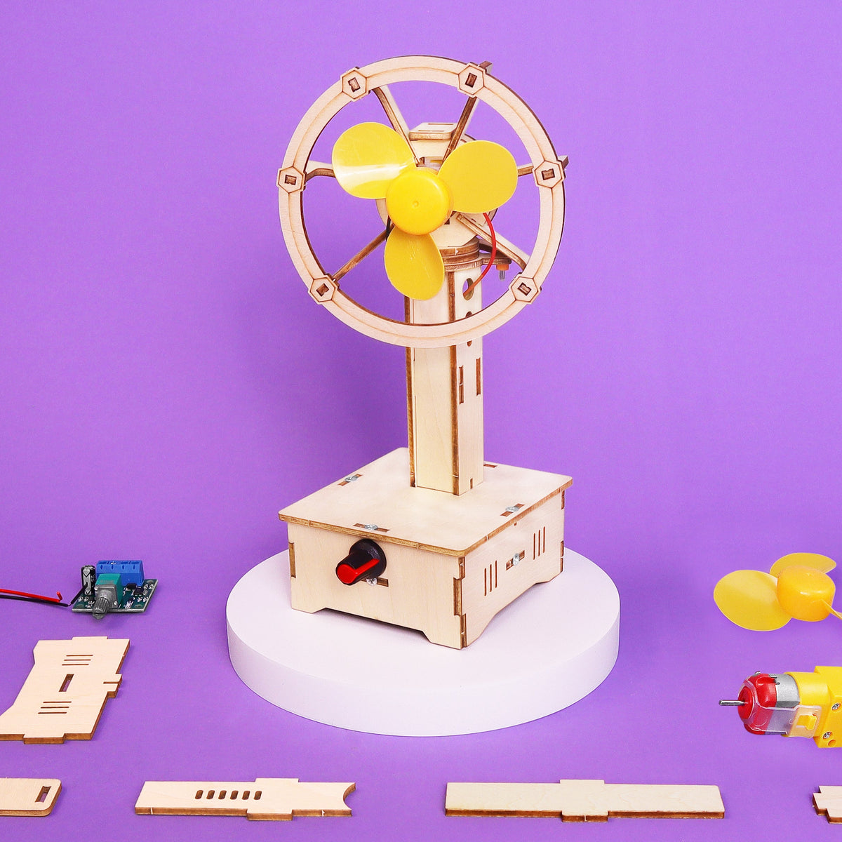 Kitsville Variable-Speed Oscillating Fan DIY Kit – Wooden STEM Building Kit for Kids