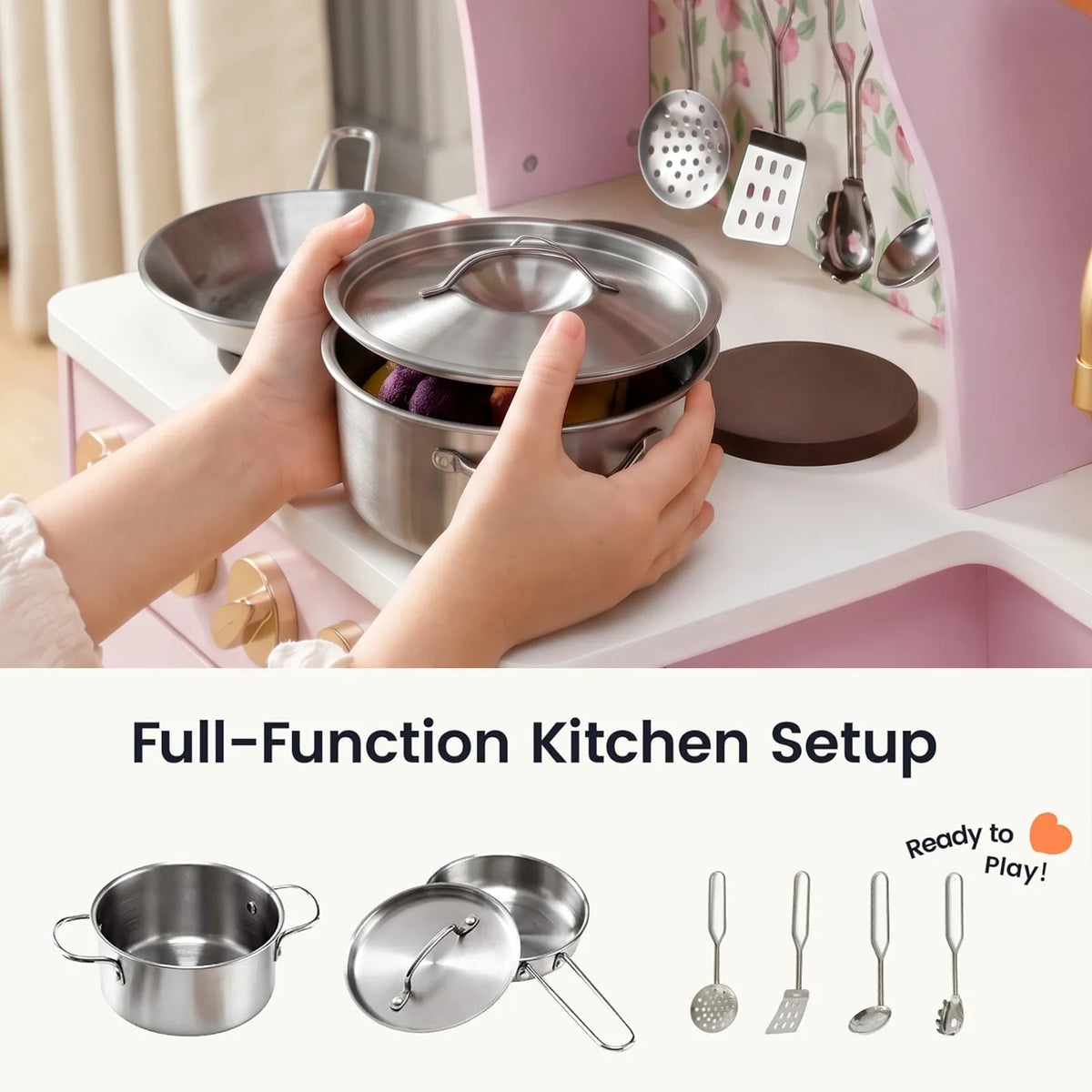 Tiny Land Wooden Play Kitchen with Storage – Cottage-Style Toddler Kitchen