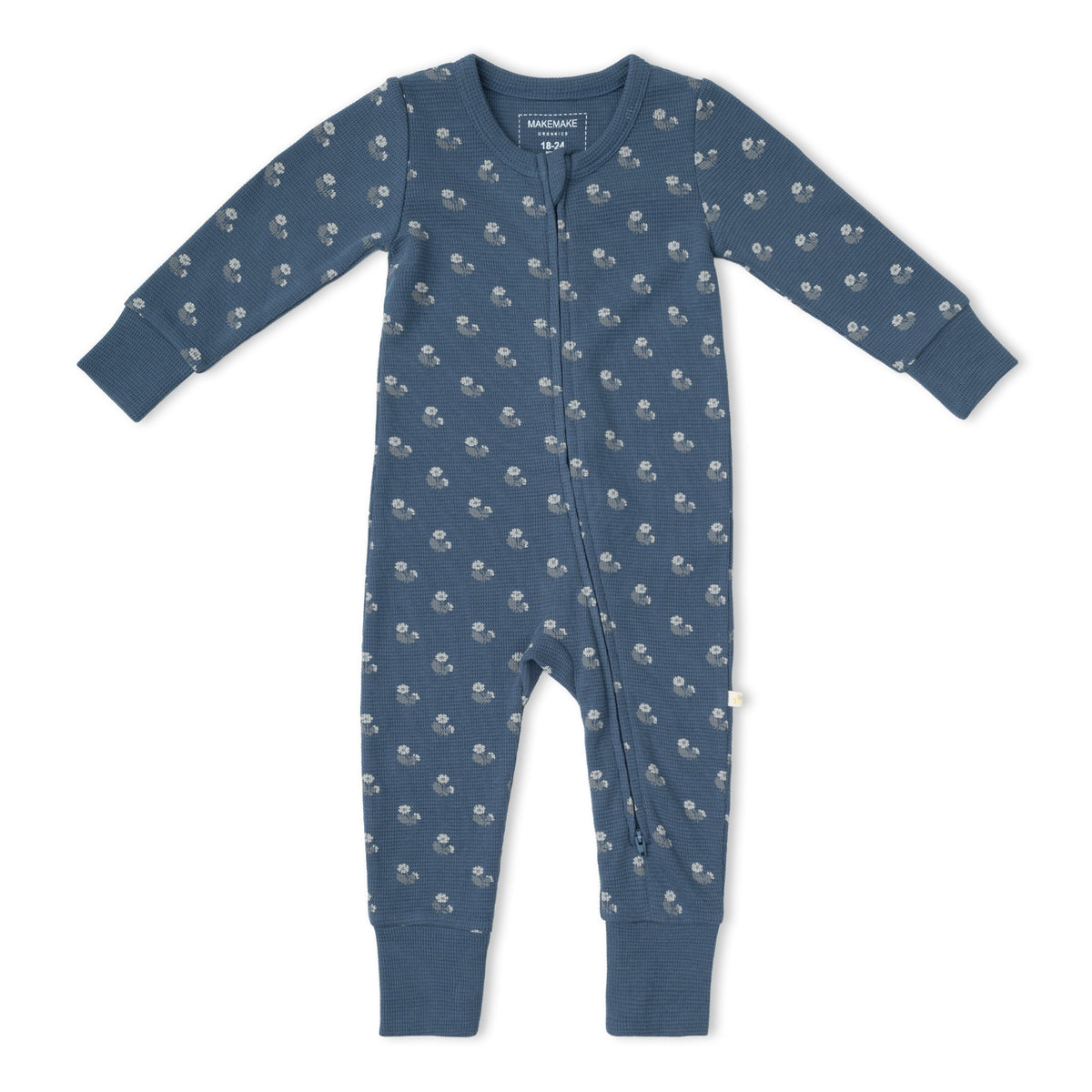 Organic Cotton 2-Way Zip Romper with Convertible Footies & Mittens for Babies – Indigo Blossom
