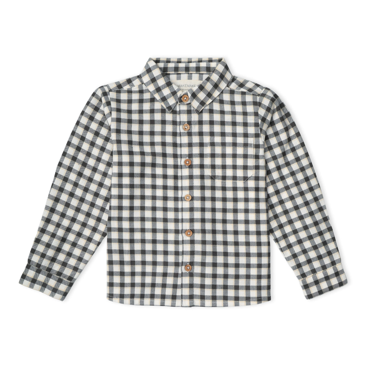 Organic Collared Long Sleeve Shirt for Toddlers – Charcoal Plaid
