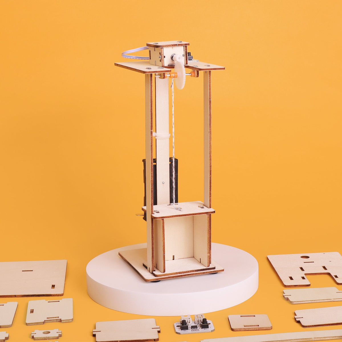 Kitsville Electric Elevator DIY Kit – Wooden STEM Building Kit for Kids 8+