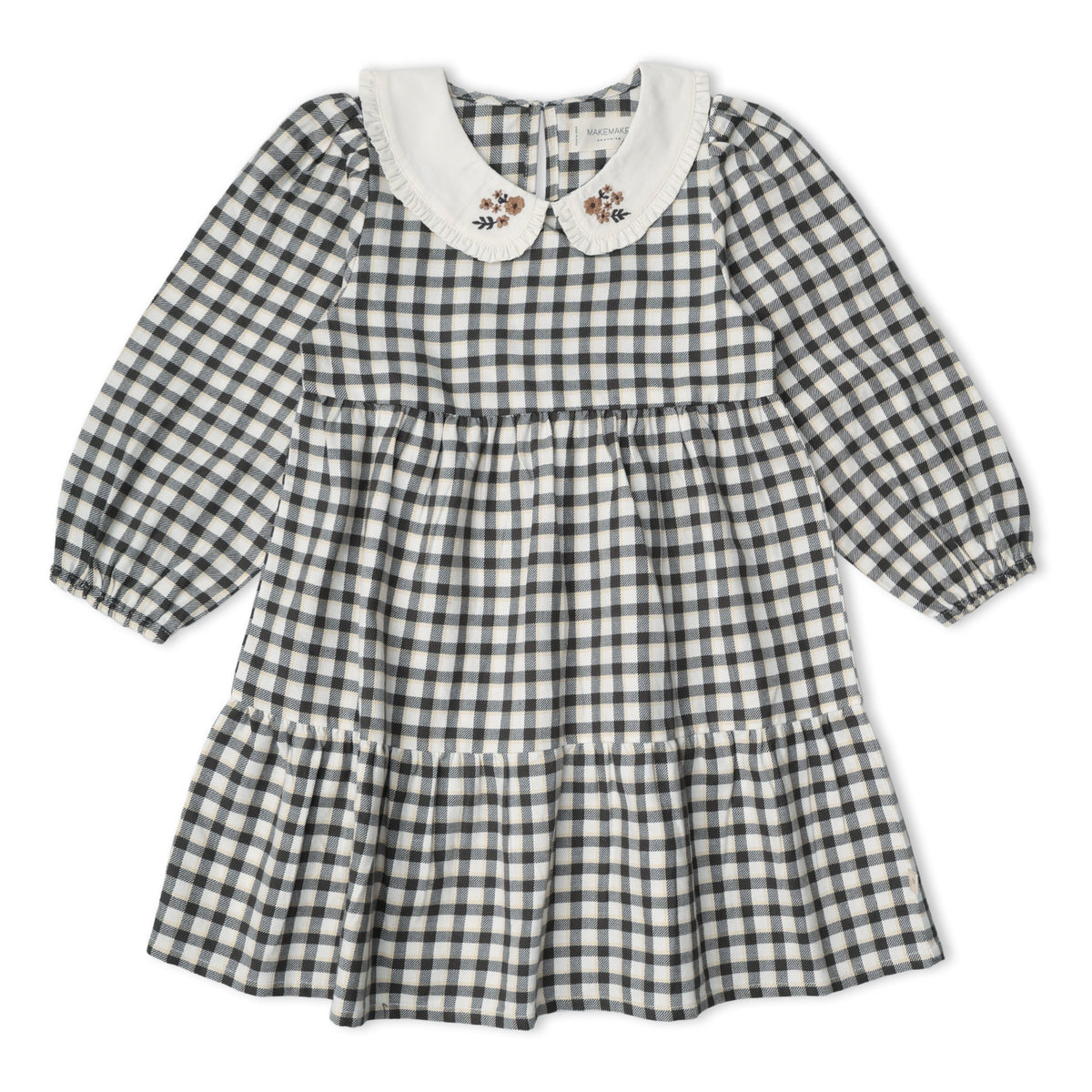 Organic Cotton Collar Tiered Dress for Babies & Toddlers – Charcoal Plaid