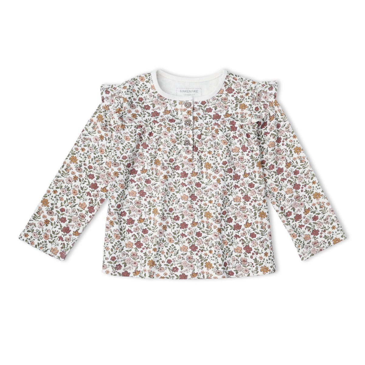 Organic Cotton Ruffle Long Sleeve Tops, Set of 2 for Babies & Toddlers – Woodland Sprig + Taupe