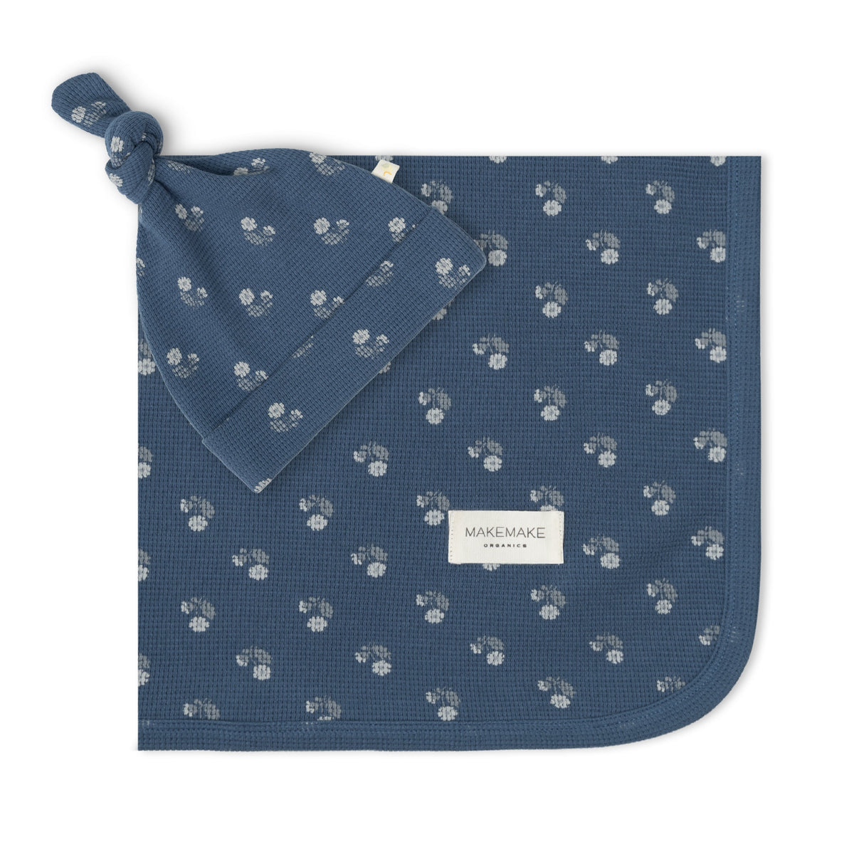 Organic Cotton Swaddle Blanket & Knotted Hat Set for Newborns – Indigo Blossom
