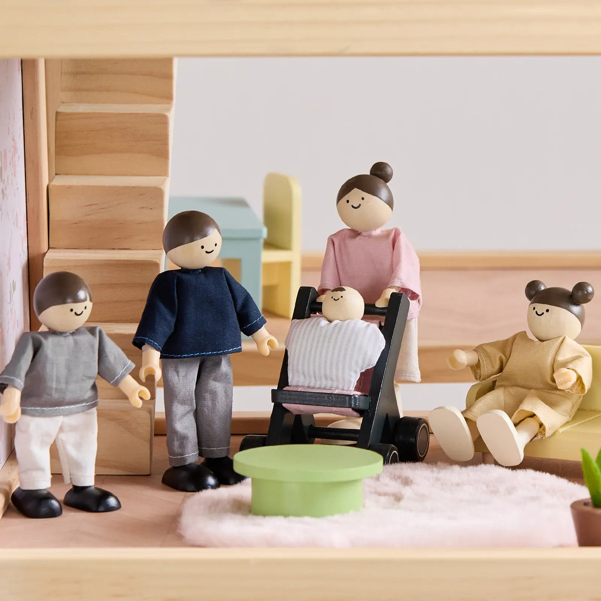 Tiny Land Sweet Family Dollhouse Gift Set – Black Wooden Dollhouse, Garage & Doll Set