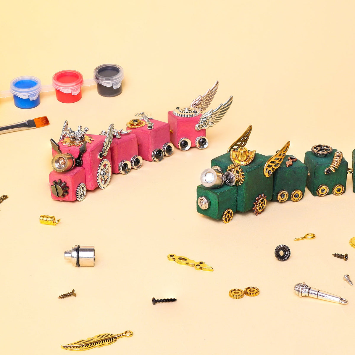 Kitsville Timber Train Kit with LED Light – Wooden DIY Craft Kit